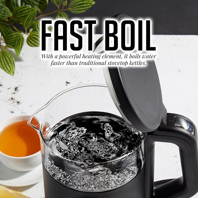 OVENTE Electric Kettle 1500W Fast Boiling Water Heater with 1.7L Double Wall Insulated Borosilicate Glass Interior, Digital Touchscreen, Keep Warm, Auto-Shut Off and Boil-Dry Protection, Black KD96B