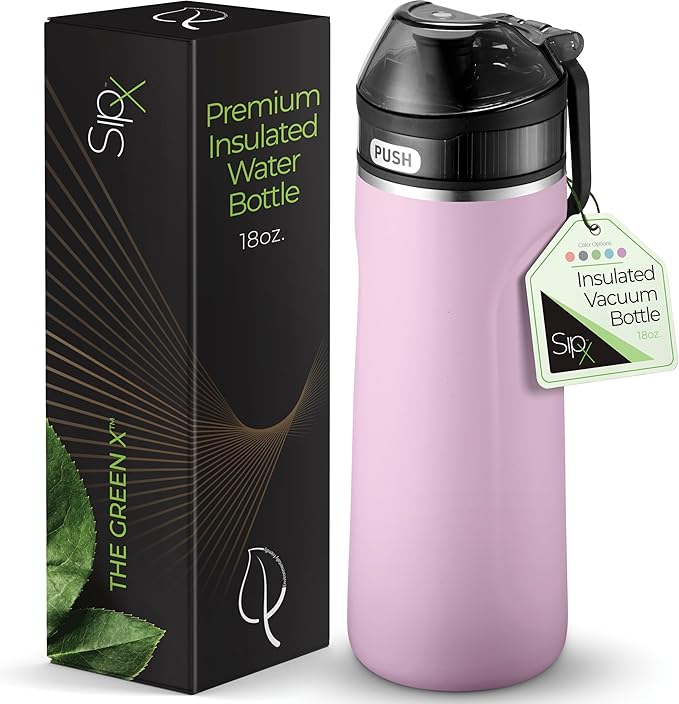 SipX™ Triple-Insulated Stainless Steel Water Bottle - 18oz. With Straw Lid, BPA-Free Reusable Insulated Water Bottle Keeps Cold For 12 Hours, Metal Water Bottle Made Of Sustainable Material For Hiking