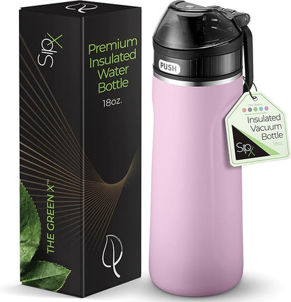 SipX™ Triple-Insulated Stainless Steel Water Bottle - 18oz. With Straw Lid, BPA-Free Reusable Insulated Water Bottle Keeps Cold For 12 Hours, Metal Water Bottle Made Of Sustainable Material For Hiking