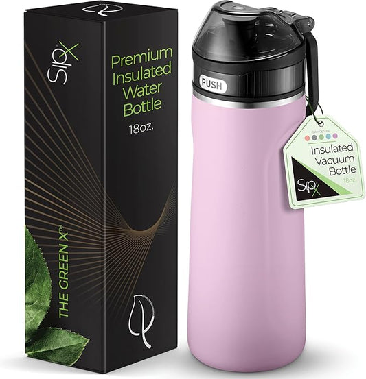 SipX™ Triple-Insulated Stainless Steel Water Bottle - 18oz. With Straw Lid, BPA-Free Reusable Insulated Water Bottle Keeps Cold For 12 Hours, Metal Water Bottle Made Of Sustainable Material For Hiking