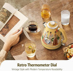 Load image into Gallery viewer, Hazel Quinn Retro Electric Kettle - 1.7 Liters / 57.5 Ounces Tea Kettle with Thermometer, All Stainless Steel, 1200 Watts Fast Boiling, BPA-free, Cordless, Automatic Shut Off - Finery