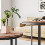 Load image into Gallery viewer, Small Coffee Table Living Room, Black Round Coffee Table Nesting Table Set of 2,Metal Frame with Wood Sofa Table,Sturdy and Easy Assembly,Stacking Side Table for Bedroom,Office,Balcony