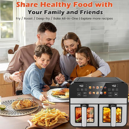10QT Dual Basket Air Fryer, 12-in-1 Digital Air Fryer Oven with Visible Windows, 5QT x 2 Drawers, One-Touch LED Panel, Sync Finish, Dehydrate, Defrost, Roast, Bake, Reheat, Nonstick & Dishwasher Safe
