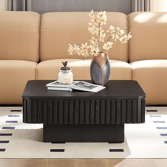 KEVINSPACE Lift Top Coffee Table Square Coffee Tables for Living Room Furniture Small CoffeeTable with Large Hidden Storage Center Table Mid Century ModernTable Rustic Black 35.43" W x14.57-24.5" H