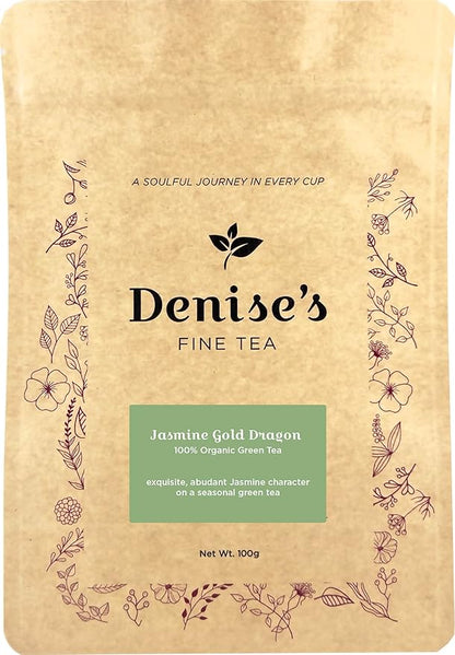 Denise's Fine Tea, USDA Organic, Jasmine Gold Dragon, Green Tea, Loose Leaf (100g)