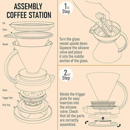 Pour Over Coffee Maker – Borosilicate Glass Dripper with Stainless Steel Reusable Filter, Manual Eco Brewer, Plastic-Free Non-Toxic Coffee Station, Innovation Infuser for Daily Brewing