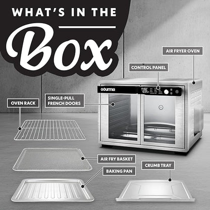 Gourmia French Door Digital Air Fryer Oven - XL 37QT Capacity, 12 Presets, FryForce 360° Tech, Dehydrate, Proof, Slow Cook, Fits 13” Pizza, 1700W, Stainless Steel