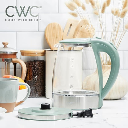 COOK WITH COLOR Electric Kettle - Rapid Boil, Sleek Design, and Safety Features - Great for Quick and Easy, Sage, 1.8 Liters