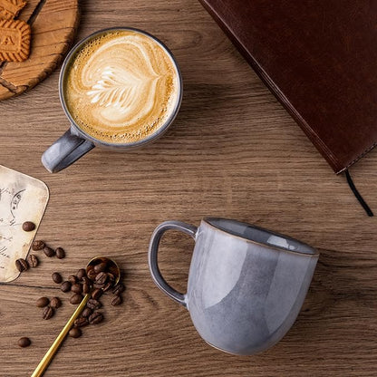 AmorArc 12oz Coffee Mugs, Ceramic Coffee Mugs set of 4 for Man, Woman, Dad, Mom, Modern Coffee Mugs with handle for Latte/Cappuccino/Milk/Cocoa. Dishwasher&Microwave Safe, Gray-Reactive Glaze