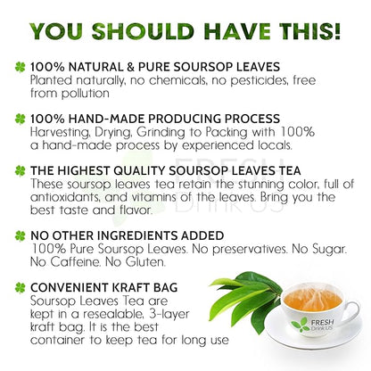 FreshDrinkUS, 240+ Premium Soursop Graviola Dried Leaves Tea, 230-250 Whole Soursop Leaves, Wildcrafted, Graviola , Guanabana , Hoja Guanabana, Loose Leaf Herbal , No Gluten, Vegan