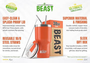 Beast 30 oz Tumbler Stainless Steel Vacuum Insulated Coffee Ice Cup Double Wall Travel Flask (Orange)