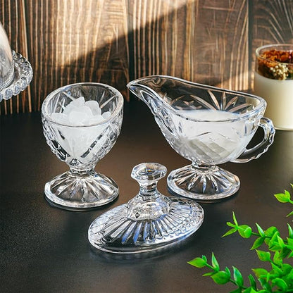 Crystal Cream and Sugar Set Glass Creamer Server Sugar Bowl with Lid Coffee Server Set Mother's Day Gifts for Women Mum Table Decortion for Home Wedding Party