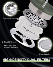 POLIVIAR French Press Coffee Maker, 12 oz Portable French Press with Mini Canister and Collection Bag, Double Wall Insulation & Dual- Filter Screen, Food Grade Stainless Steel for Coffee