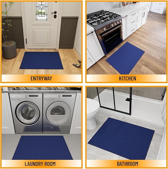Ottomanson Rugs for Entryway 2'3" x 3' Non Slip Solid Small Area Rugs Durable Front Door Mat Rug Stain Resistant Entrance Rugs for Bathroom Kitchen Bedroom & Living Room, Navy