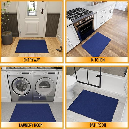 Ottomanson Rugs for Entryway 2'3" x 3' Non Slip Solid Small Area Rugs Durable Front Door Mat Rug Stain Resistant Entrance Rugs for Bathroom Kitchen Bedroom & Living Room, Navy