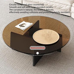 Load image into Gallery viewer, EASYSOUL Modern Round Glass Coffee Table with Wood Base for Living Room, 35.43" D x 35.43" W x 13.78" H, Mid Century Circular Center Coffee Tables with Tempered Glass Top (Walnut-Grey Glass/35.43 ")