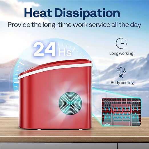 VIVOHOME Countertop Ice Maker 26lbs/Day 9 Ice Cubes in 6 Mins Ice Maker Machine with Hand Scoop and Self Cleaning Ice Cube Maker Red