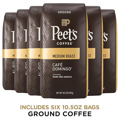 Peet's Coffee, Medium Roast Ground Coffee - Café Domingo 63 Ounces (6 Bags of 10.5 Ounces)