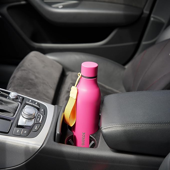 BJPKPK Insulated Water Bottles, 18 oz Stainless Steel Metal Water Bottle with Strap, BPA Free Leak Proof Jugs, Mugs, Flasks, Reusable Thermal Flasks for Sports & Travel, Pink