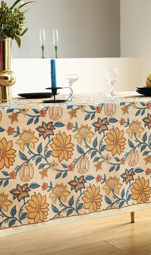 Designer Bohemian Floral Tablecloth Rectangular,Linen Colorful Table Cloth,Wrinkle Resistant Decor Tablecloths for Dining Thanksgiving Kitchen Party Christmas,55"*87"-Estevan B