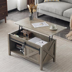 Load image into Gallery viewer, VINGLI Rustic Grey Lift Top Coffee Table, 36" Small Farmhouse Barn Door Coffee Table with Storage, Rectangular Center Coffe Table with Lifting Top, Lift Up Living Room Tables with Hidden Compartment
