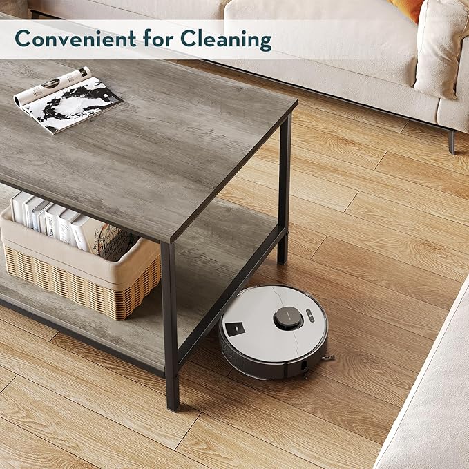 SAYGOER 2-Tier Coffee Table for Living Room Farmhouse Style Center Table with Storage Shelf Rectangle Wood Table for Large or Small Spaces Apartment Home Office, Easy Assembly Gray Wash