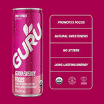 Load image into Gallery viewer, GURU Fruit Punch Organic Energy Drinks, Clean Energy Drink with Plant Based Natural Caffeine from Green Tea + Focus with L Theanine, Gluten Free and Vegan, 140MG Caffeine, 12oz (Pack of 24)