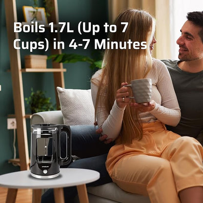 Epsilon 1.7L Glass Electric Kettle – Hot Water Tea Kettle with LED Light, Stainless Steel & Borosilicate Glass, Auto Shut-Off, BPA-Free Electric Teapot, 1100W Fast Boil, Cool Touch