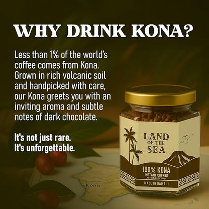 KONA COFFEE 100% - Freeze Dried Instant Coffee - Low Acid Coffee - Medium Roast Hawaiian Coffee - Crafted from Arabica Beans, 1.5oz (1 Pack)