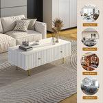 Load image into Gallery viewer, Modern Coffee Table with Storage with 2 Big Drawers, White Rectangle Coffee Table for Living Room, Wooden Fluted Table Accent Tea Table for Living Room Apartment Small Space