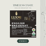 Load image into Gallery viewer, Luxmi Estates Tale of Two Estates Organic English Breakfast Tea (25 Tea Bags) Caffeinated Tea Bags For A Morning Boost and Natural Energy, With Certified Organic Darjeeling &amp; Assam Black Tea