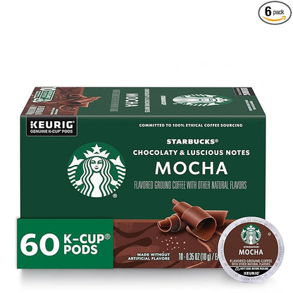 Starbucks K-Cup Coffee Pods, Mocha Flavored Coffee, Naturally Flavored, 100% Arabica, 6 boxes (60 pods total)