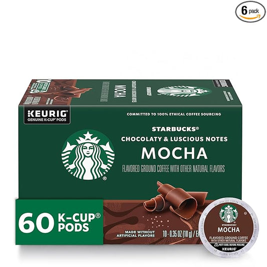 Starbucks K-Cup Coffee Pods, Mocha Flavored Coffee, Naturally Flavored, 100% Arabica, 6 boxes (60 pods total)