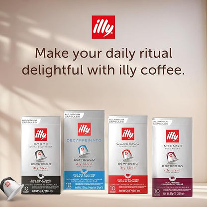 illy Aluminum Espresso Capsules - Compatible with Nespresso Machines - Classico Medium Roast Coffee- Mild&Balanced-Notes of Caramel,Orange Blossom&Jasmine Single Serve Capsules - 10 Count (Pack of 5)
