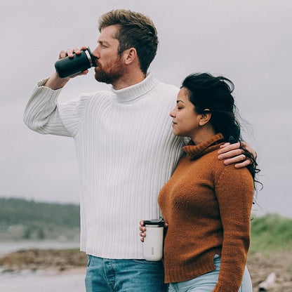 WACACO Octaroma Lungo Vacuum Insulated Coffee Mug, Double-wall Stainless Steel Travel Tumbler With Drinking Lid, 10 fl oz(300ml), Ceramic White