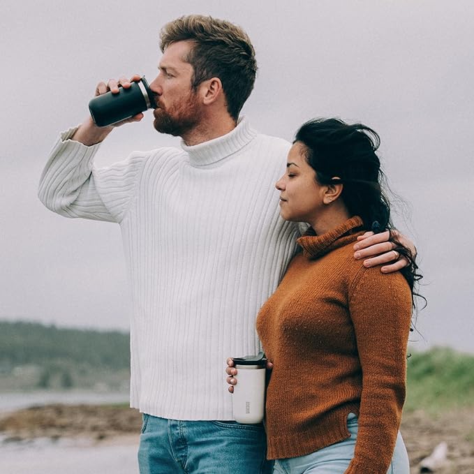 WACACO Octaroma Lungo Vacuum Insulated Coffee Mug, Double-wall Stainless Steel Travel Tumbler With Drinking Lid, 10 fl oz(300ml), Ceramic White