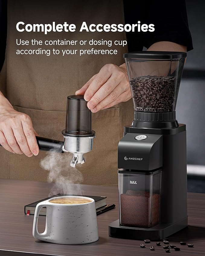 Anti-Static Espresso Grinder with Self-Cleaning Burr, 48 Precise Settings, Coffee Grinder for Home Use, Coffee Bean Grinder with Storage Box & Dosing Cup, Less Mess, More Flavor,Black