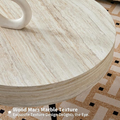 31.5" Modern Round Coffee Table,Small Coffee Tables Center Table with Metal Legs Wood Mars Marble-Patterned Tabletop for Living Room Office Apartment,Easy to Assemble, Wood Mars Marble