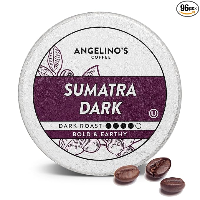 Angelino's Coffee, 96 Count, Compatible with Keurig 2.0 K-Cup Brewers (Sumatra Dark, 96 Count)