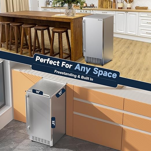 Coolski Commercial Under Counter Ice Maker Machine 80 Lbs/Day, Stainless Steel Built-in Freestanding Ice Maker for Outdoor, 30 Lbs Storage, Self Cleaning, Thicknesses Adjustable