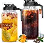 Load image into Gallery viewer, Glass Pitcher with Lid, 64 OZ Mason Jar Pitcher Double Leak Proof, 2 Quart Breast Milk Storage Containers for Fridge, Wide Mouth Glass Jar for Sun Tea, Juice, Cold Brew Coffee