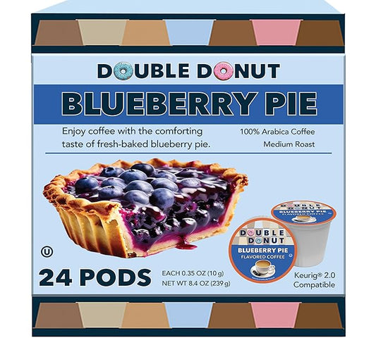 Double Donut Coffee Blueberry Coffee Pods, Single Serve Blueberry Flavored Coffee Pods, Medium Roast Coffee for Keurig K Cups Brewers, 24 Count