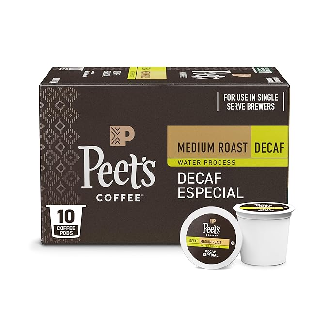 Peet's Coffee, Medium Roast Decaf Single Serve Coffee Pods - Decaf Especial 10 Count (1 Box of 10 Pods)