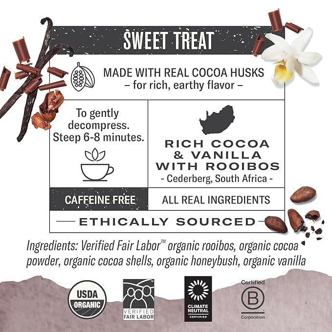 Numi Organic Chocolate Rooibos Tea, 16 Tea Bags (Pack of 3), Red Tea with Cocoa, Honeybush & Vanilla (Packaging May Vary)