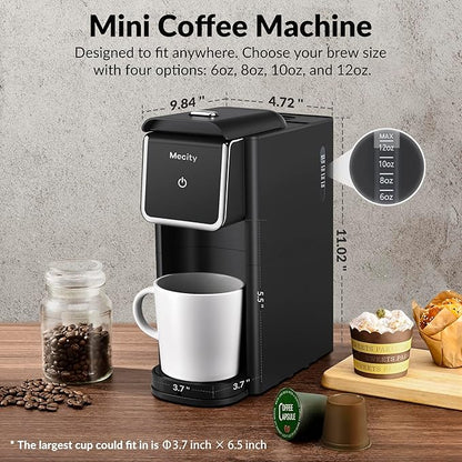 Mecity Mini Coffee Maker, Single Serve, One Cup Coffee Machine for K Cup Ground Coffee, Tea, 6 to 12 Oz Brewer For Home Use, RV, Apartment, Auto Shut Off 120V 1000W