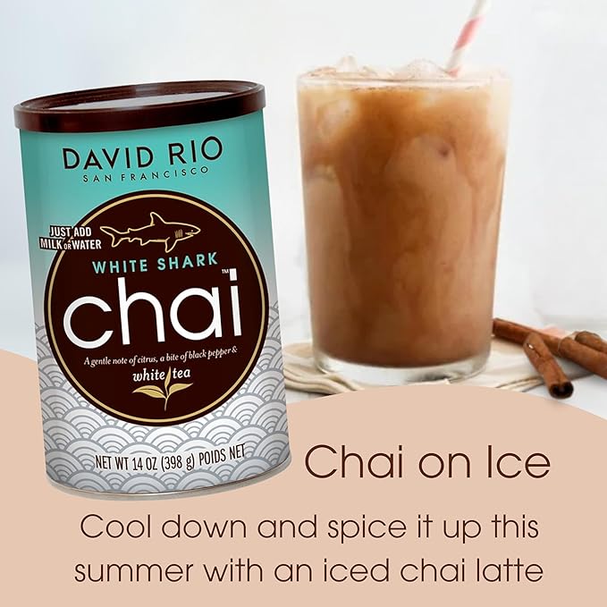 White Shark Chai Tea Latte Mix, 64 Oz, White Tea, Organic Spices, Dairy Free, Serve Hot or Cold, Just Add Water or Milk, 65 Servings
