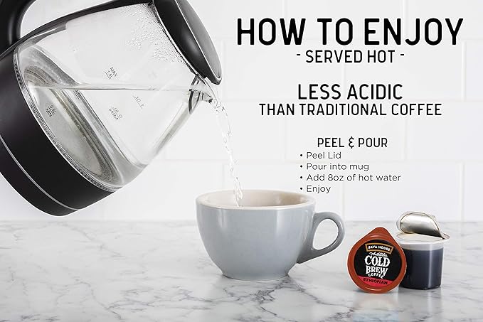 JAVA HOUSE Light Roast Ethiopian Cold Brew Pods, (6 Count) Peel and Pour Pods Hot or Iced Instant Coffee Concentrate