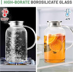 Load image into Gallery viewer, SUSTEAS 2.2 Liter 75oz Glass Pitcher with Lid, Easy Clean Heat Resistant Glass Water Carafe with Handle for Hot/Cold Beverages - Water, Cold Brew, Iced Tea &amp; Juice, 1 Long-Handled Brush Included