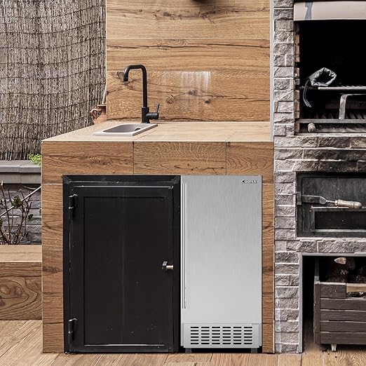 Coolski 15" W Commercial Under Counter Ice Maker Machine, 130 Lbs/Day Auto-Cleaning, 30 Lbs Storage, Stainless Steel Built-in Freestanding Ice Maker for Home Bar Restaurant Outdoor