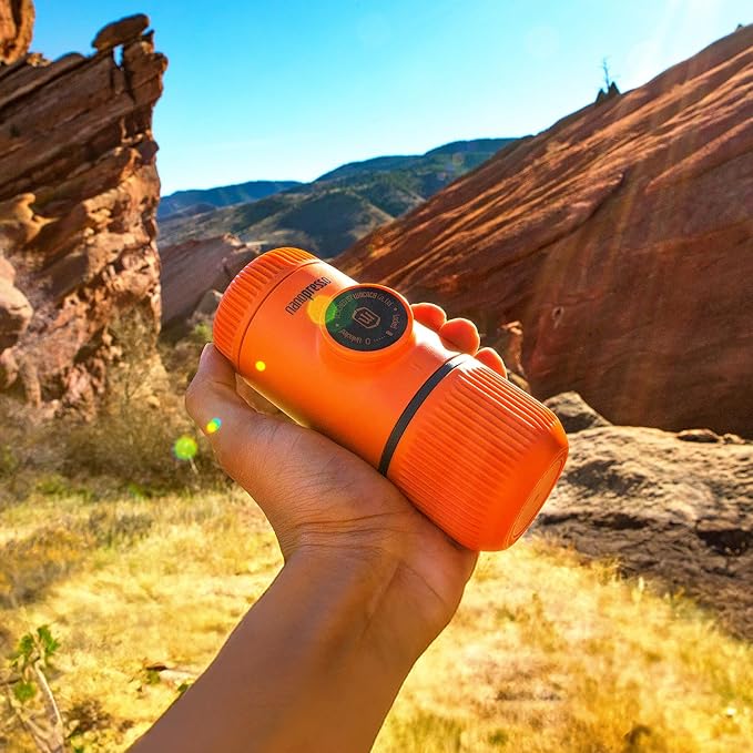 WACACO Nanopresso Portable Espresso Maker, Upgrade Version of Minipresso, 18 Bar Pressure, Small Travel Coffee Machine, Manually Operated, Perfect for Kitchen and Office, Orange